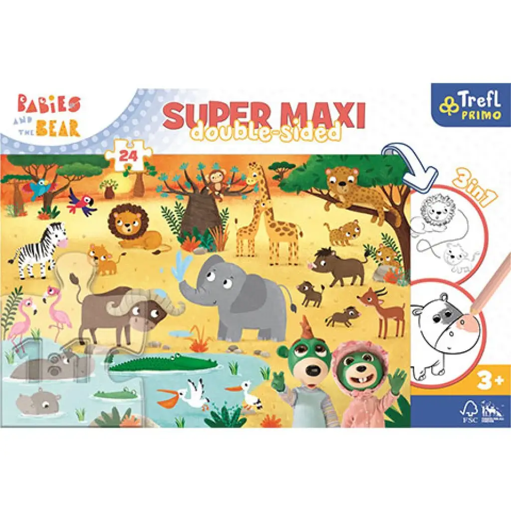 Treflovia na Safari SuperMaxi obojstranné puzzle 3v1  24ks