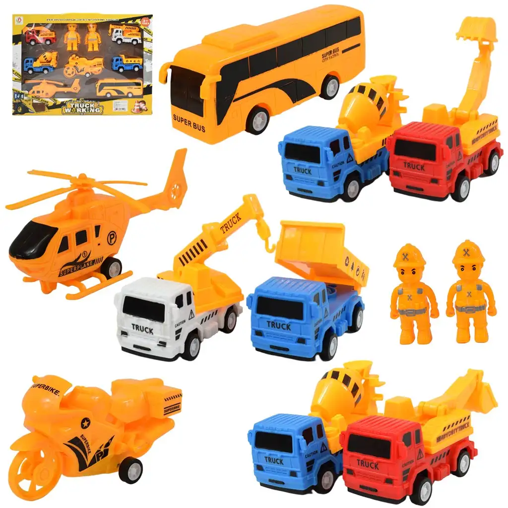 Truck Working: 7-dielny set stavebných vozidiel so zotrvačníkom a príslušenstvom