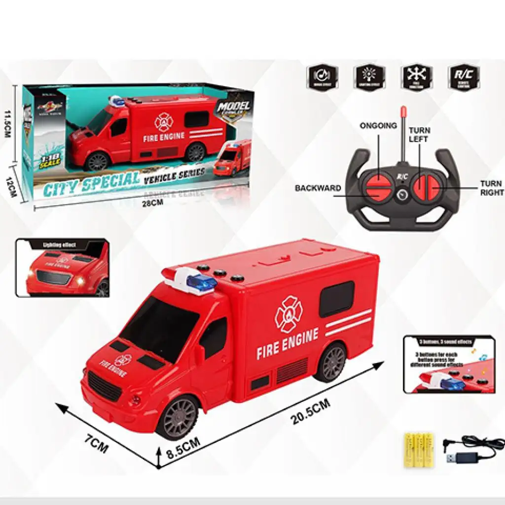 RC Távirányítós tűzoltó kisbusz fény és hang effektekkel 1:18-as méretarány 20cm kép 5