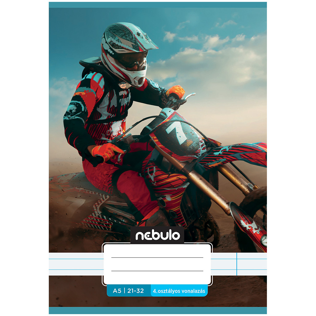 Nebulo: Tűzött 4. osztályos versenymotoros mintás vonalas füzet 21-32 A/5 kép 1