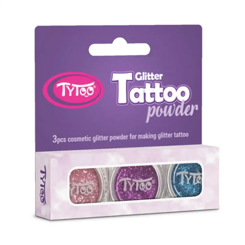 TyToo: Svetloružový, tyrkysovo-modrý a fialový sľudový prášok 3x2,5ml set