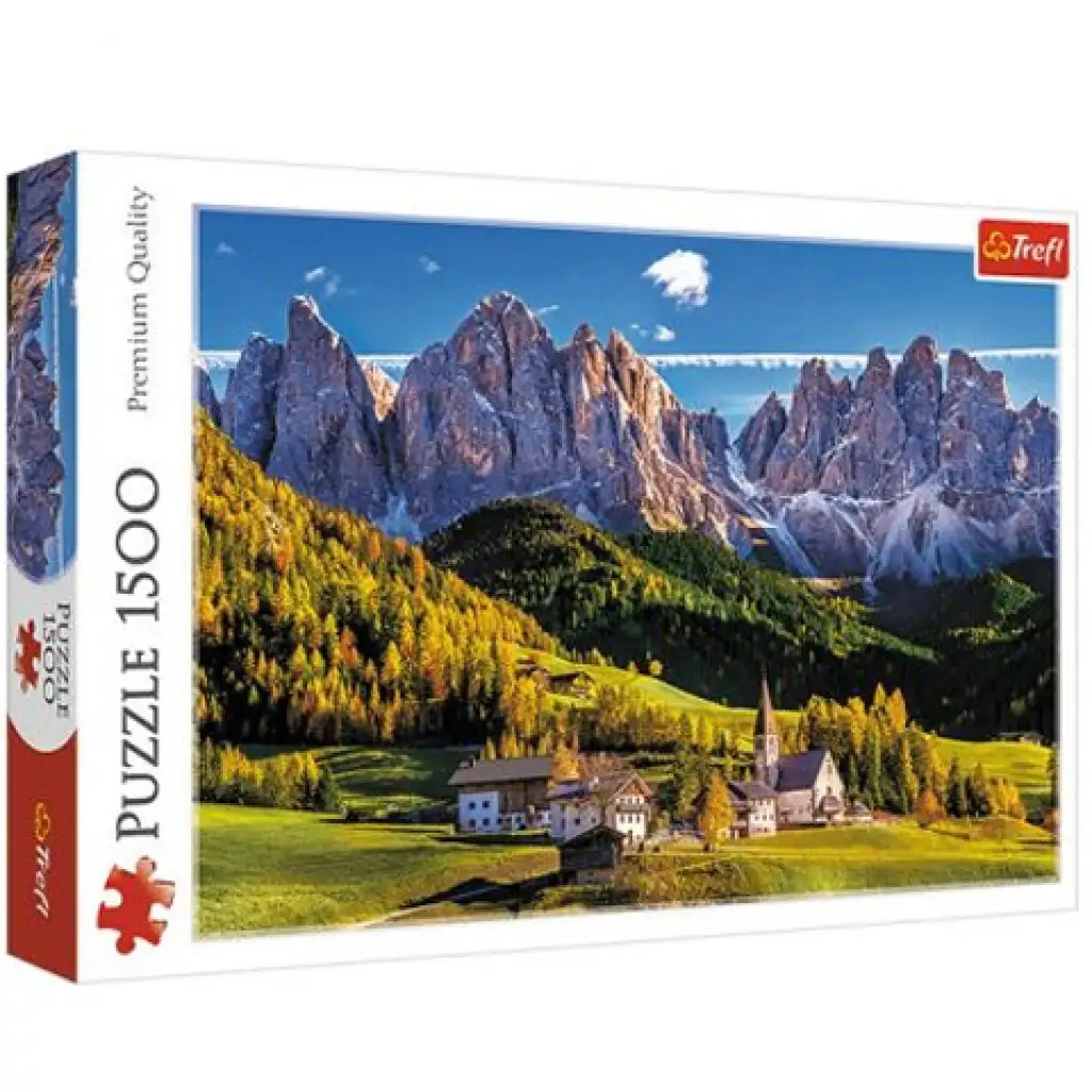 Údolie Val di Funes, Dolomity - Taliansko 1500 dielne puzzle - Trefl