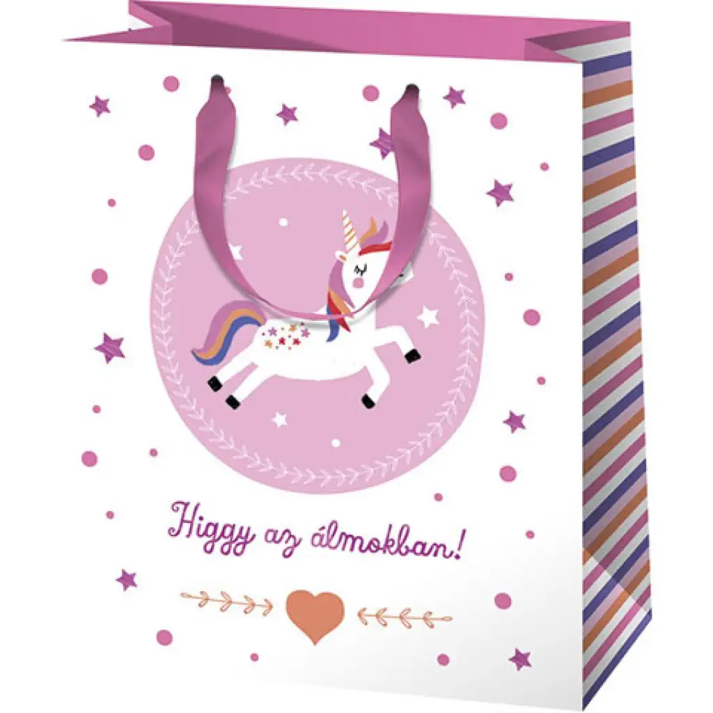 Unicorn darčeková taška, normálna veľkosť 11x15x6cm "Higgy az álmokban!"