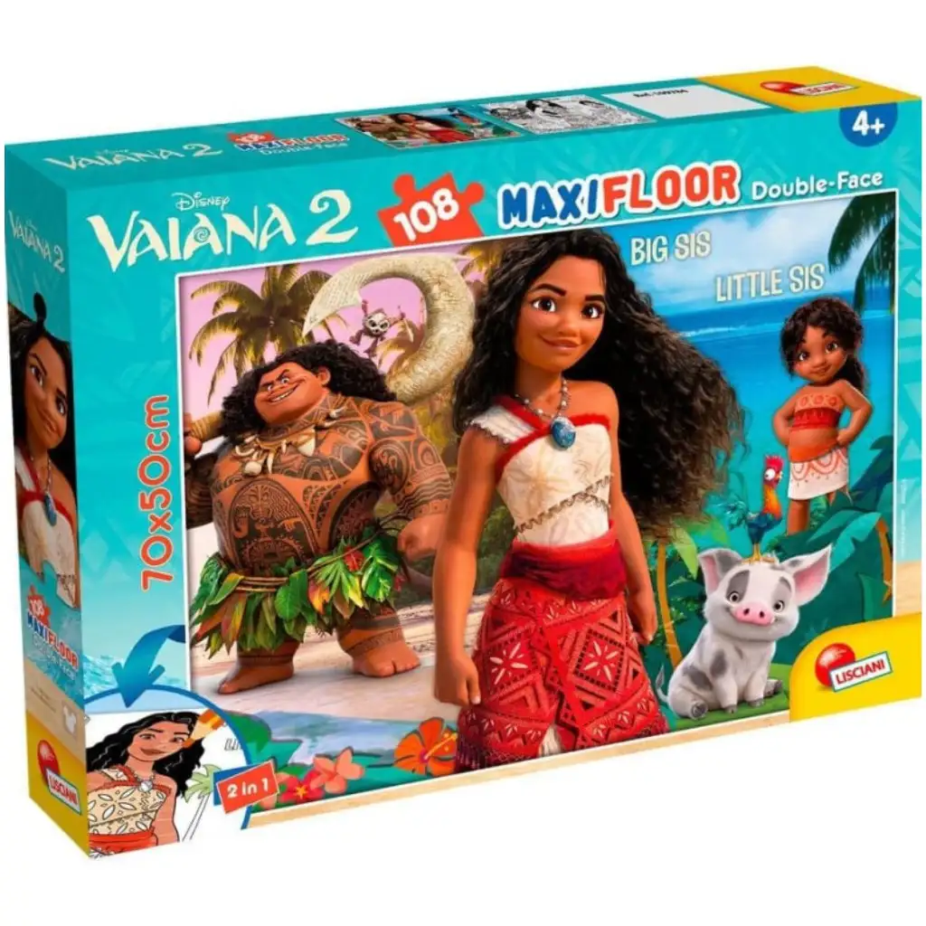 Vaiana 2 v 1, puzzle a omaľovánka, 108 dielikov, 70x50 cm – Lisciani
