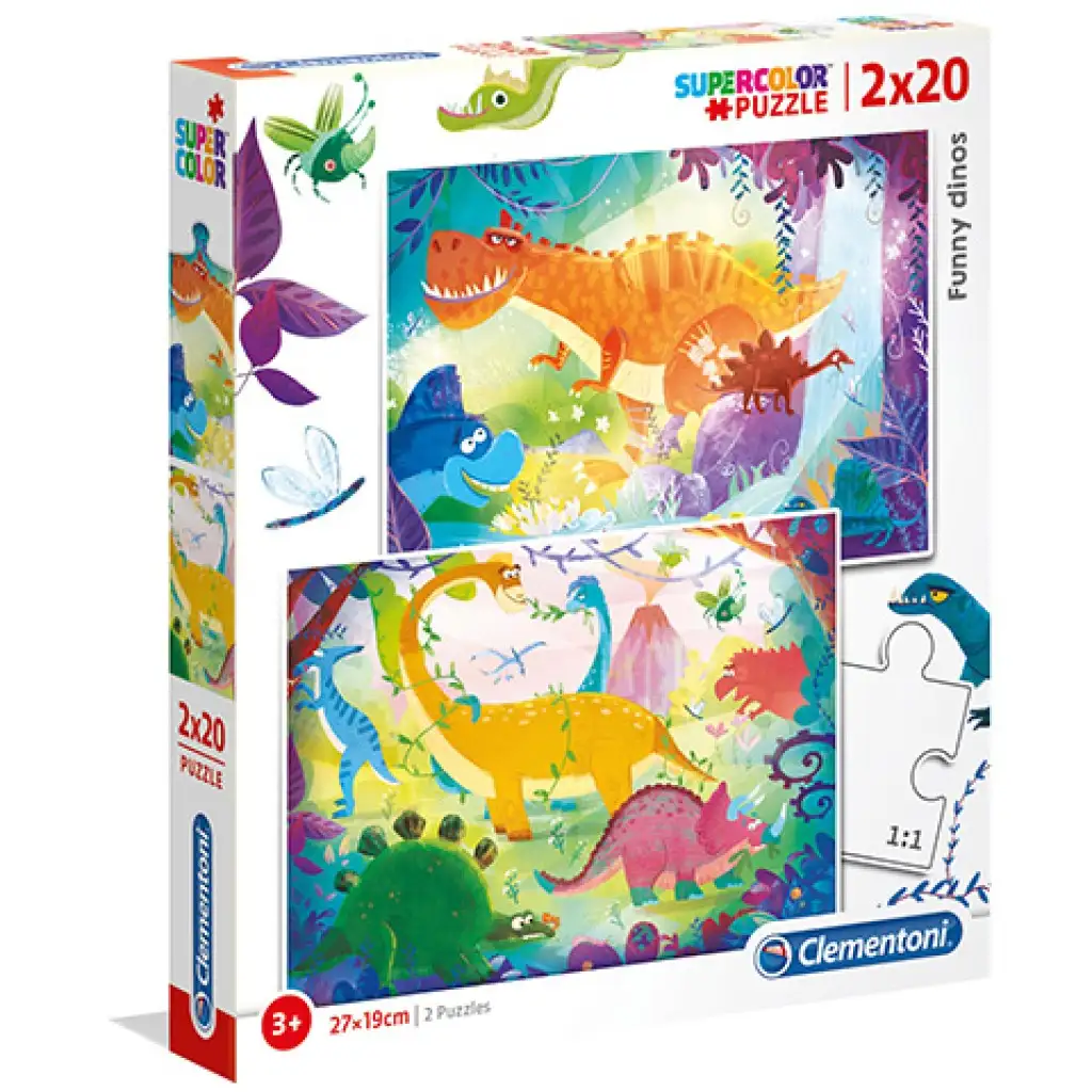 Vtipné dinosaury Supercolor 2v1 puzzle 2x60ks - Clementoni