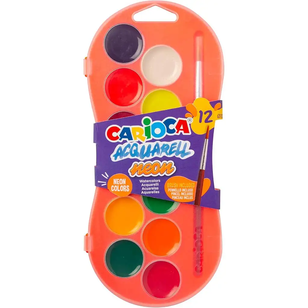Sada vodových farieb 12 neónových farieb 30mm - Carioca