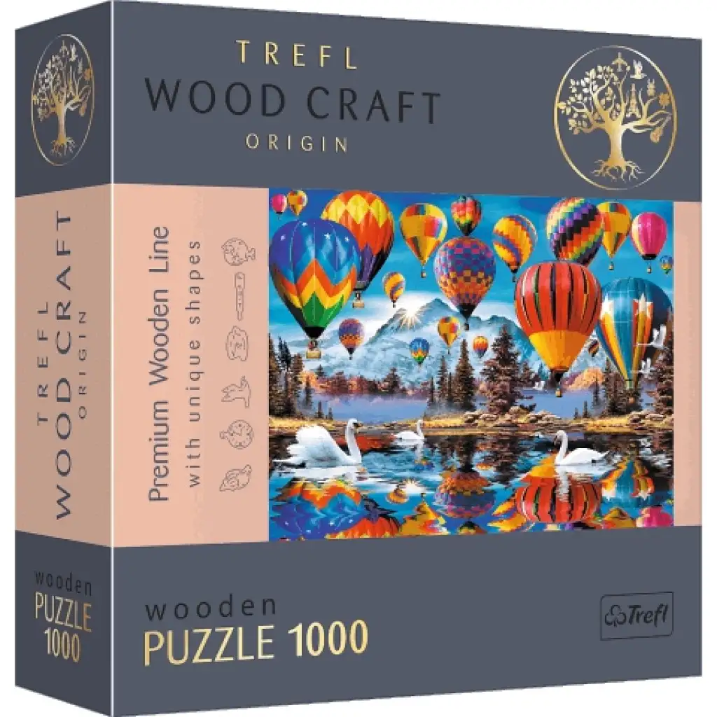 Wood Craft: Farebné teplovzdušné balóny 1000-dielne prémiové drevené puzzle - Trefl
