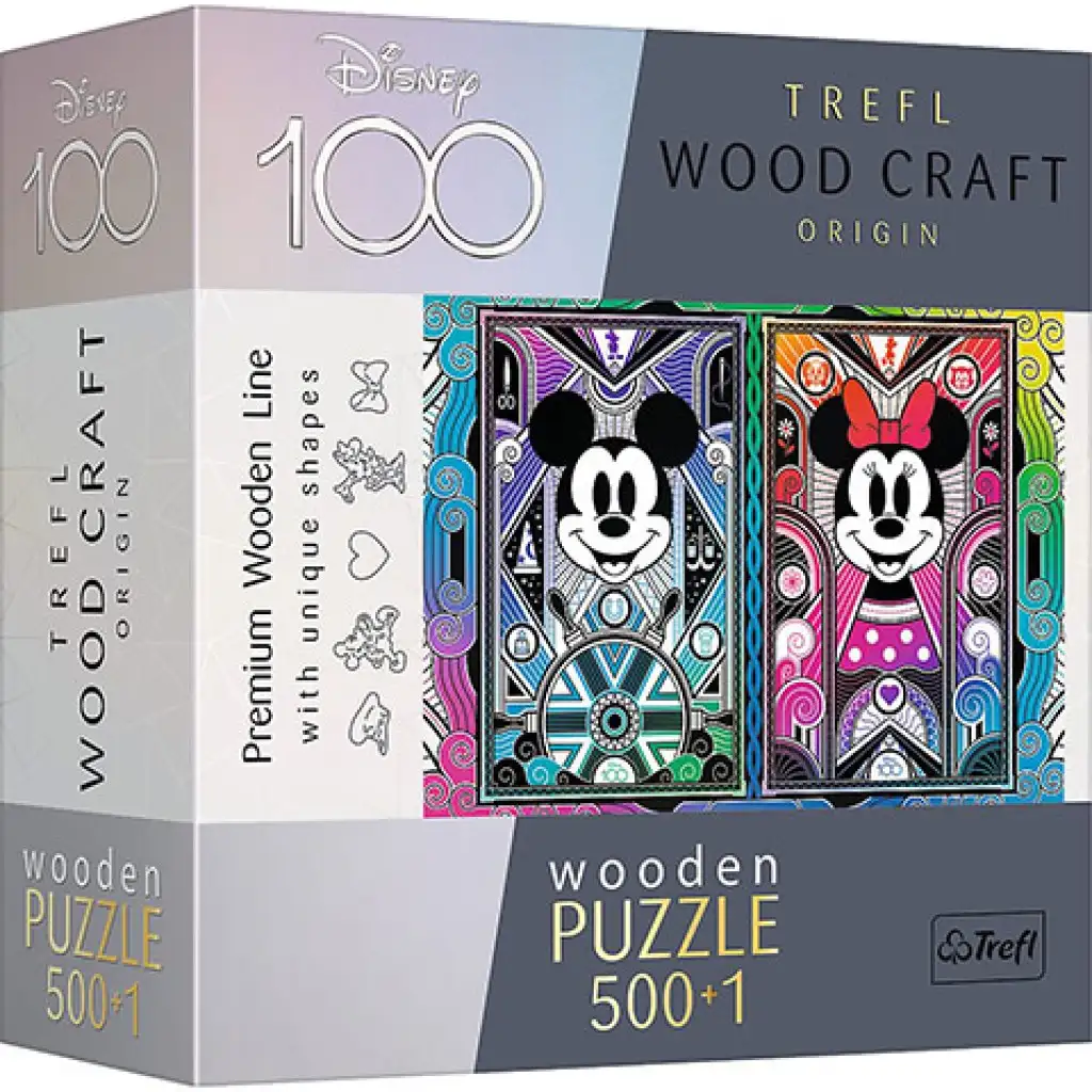 Wood Craft: Mickey a Minnie Mouse drevené puzzle 500+1dielikov- Trefl