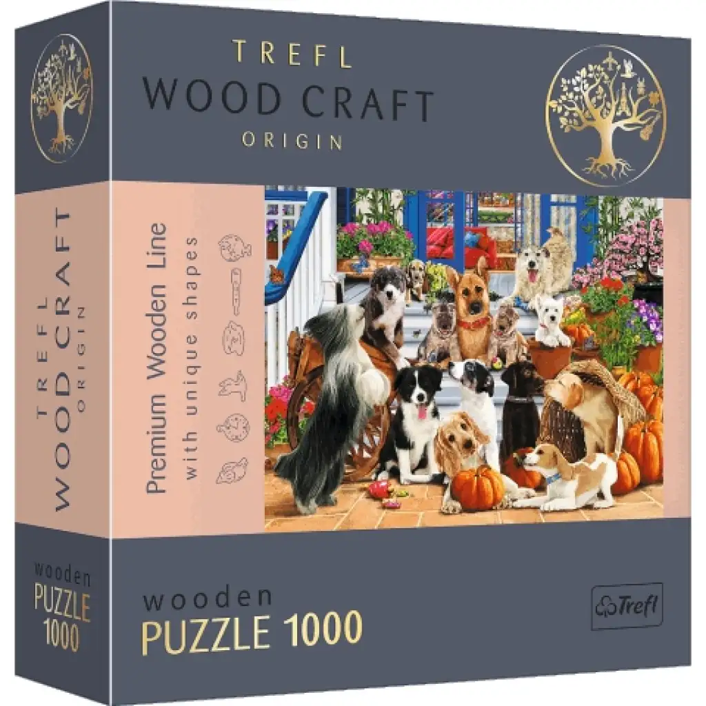 Wood Craft: Priateľstvo psov 1000-dielne prémiové drevené puzzle - Trefl