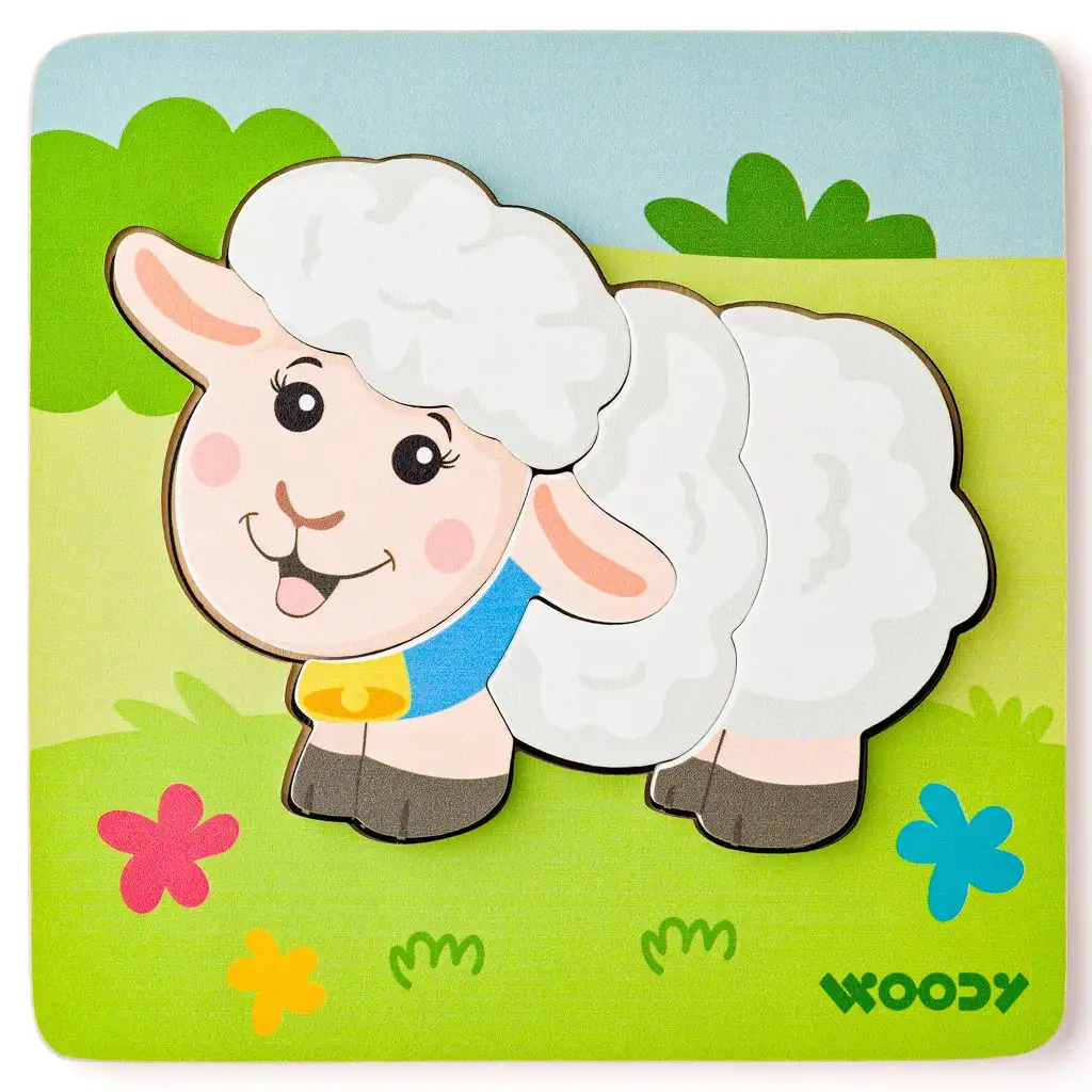 Drevené puzzle s 5 kusmi s motívom ovečky - Woodyland