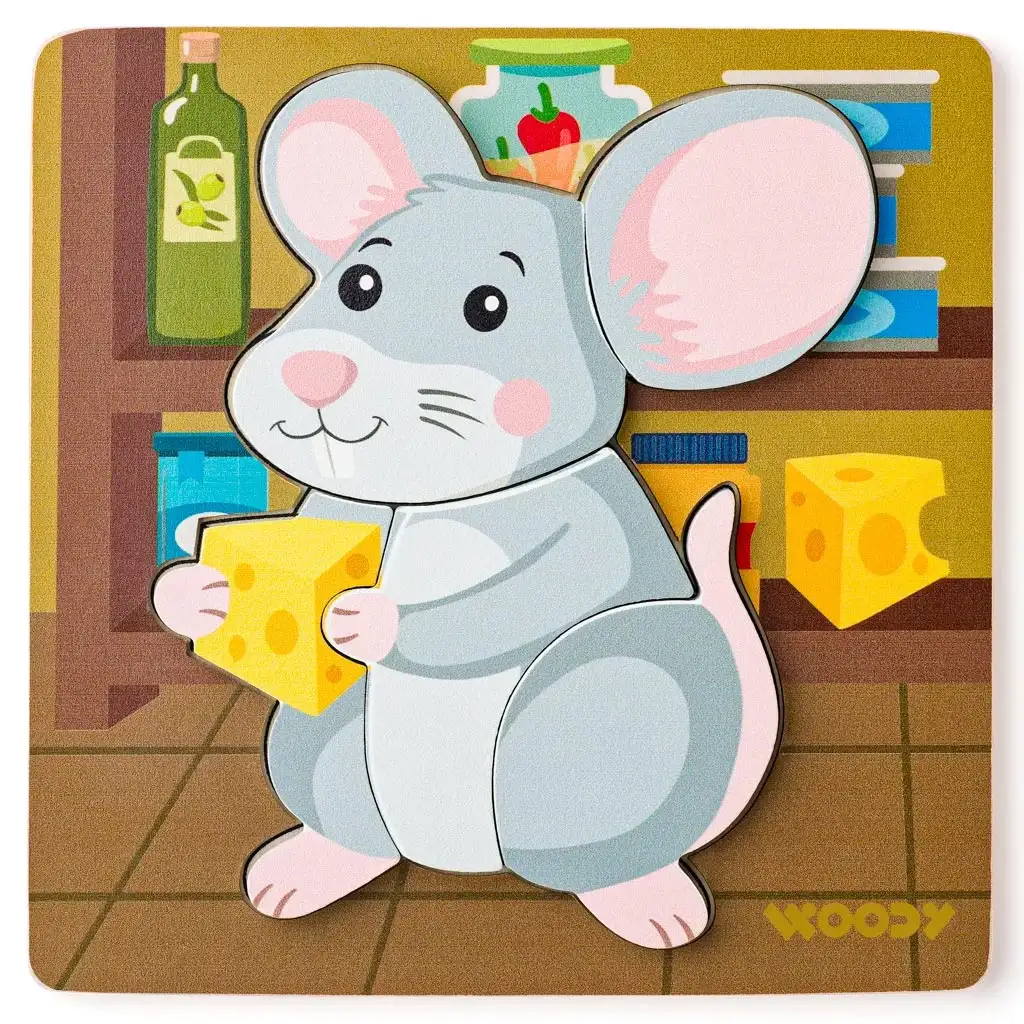 Drevené puzzle s 5 myškami pre bábätká - Woodyland