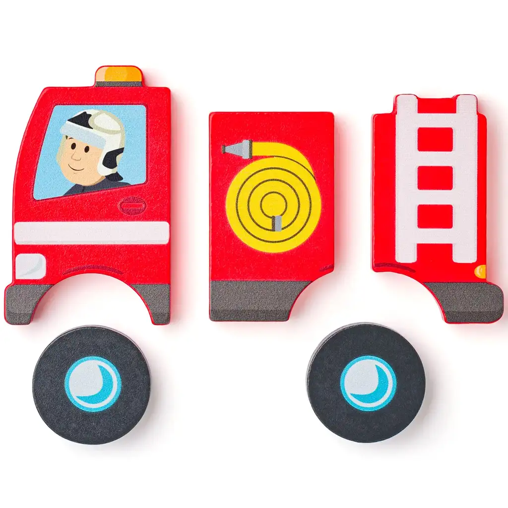 Drevené hasičské puzzle pre deti, 5 ks - Woodyland kép 2