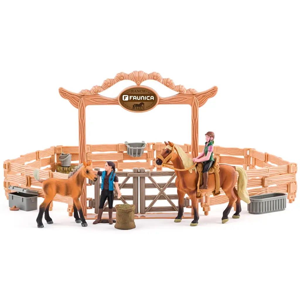Faunica: Jazdecký areál s koňmi a jazdcami 23-dielna hracia súprava - Woodyland kép 2