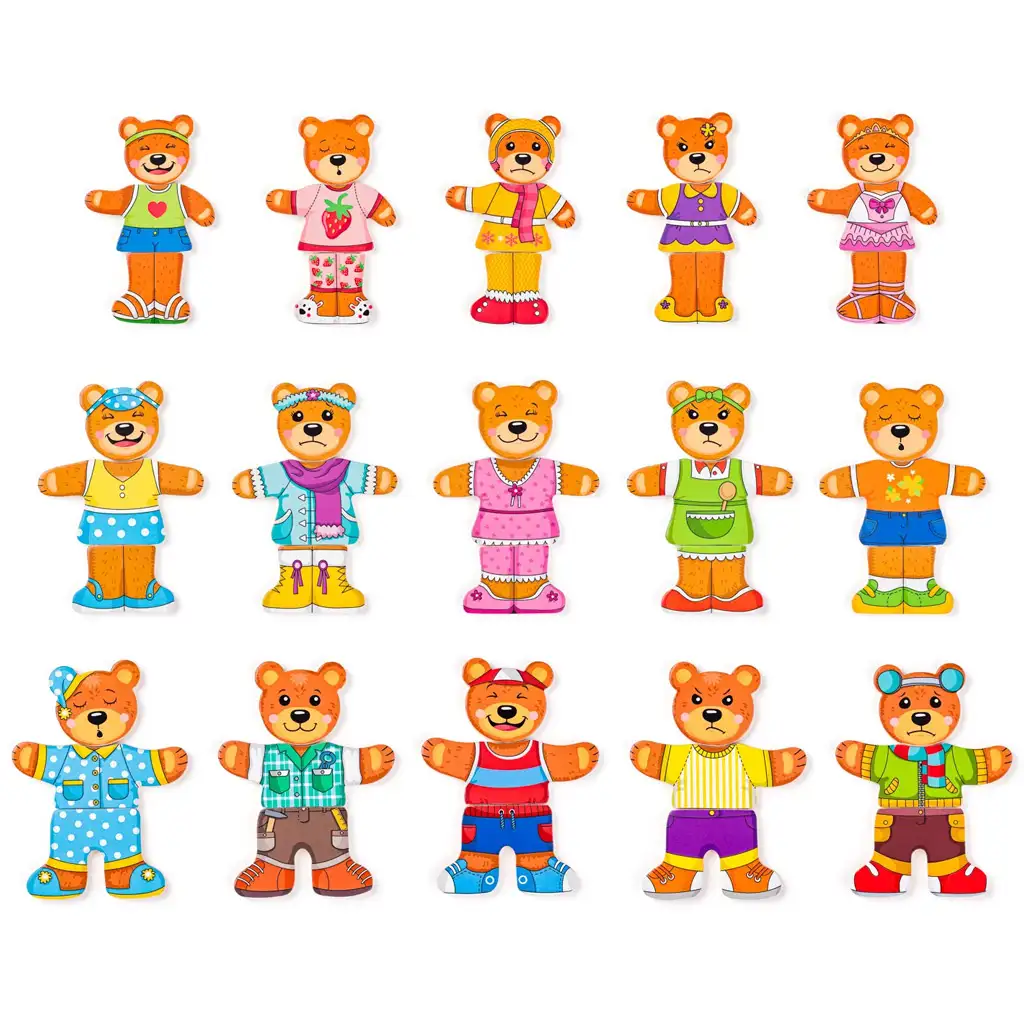 Drevené puzzle s obliekacou medveďou rodinkou - Woodyland kép 3