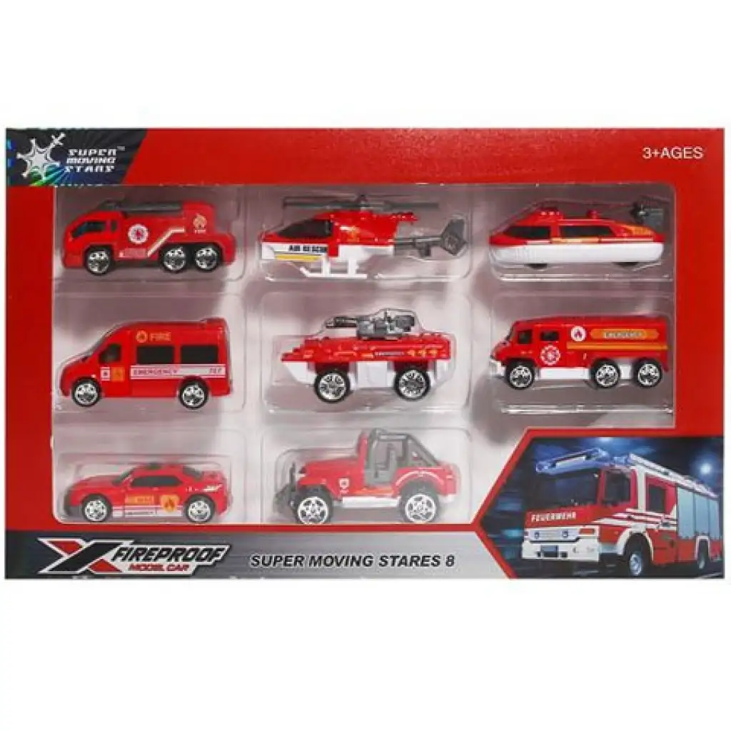 X-Fireproof 8 dielny set hasičských autíčok