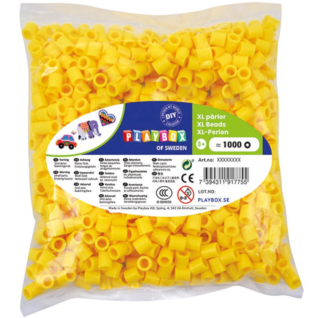PlayBox: XL MIDI zažehlovacie korálky 9 mm, balenie 1000 ks, žltá farba