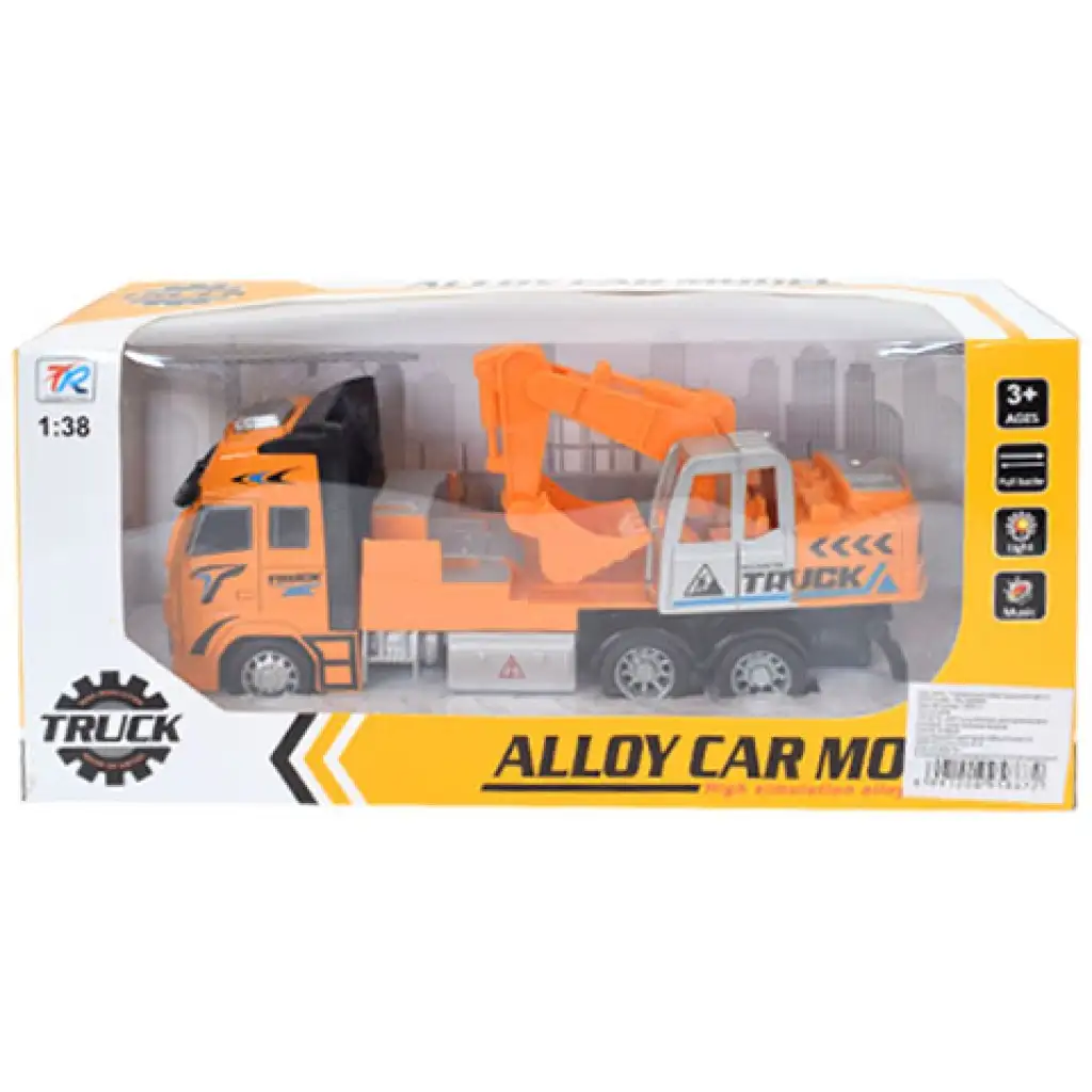 Žlté nákladné auto so žeriavom so svetlom a zvukom 1/38