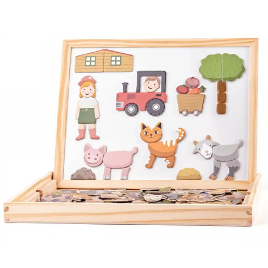Zvieracia obojstranná magnetická tabuľa, set s dreveným rámom - Woodyland