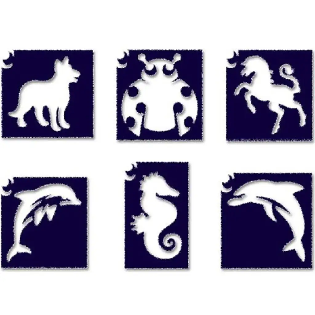 Zvieracie mini 2 sľudové tetovanie - sada šablónov 6 ks