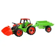LENA: Óriás zöld-piros traktor markolóval és utánfutóval 107cm