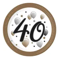 "40" év feliratos papírtányér 8db-os szett 23cm