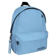 Must: Lekerekített világoskék négyrekeszes iskolatáska, hátizsák 32x17x42cm