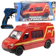 RC Távirányítós piros tűzoltó kisbusz fényeffektekkel 2,4GHz 1/12-es méretarány 30cm