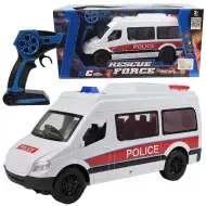 RC Távirányítós fehér rendőrségi kisbusz fényeffektekkel 2,4GHz 1/12-es méretarány 30cm
