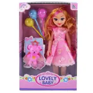 Lovely Baby rózsaszín ruhás baba kiegészítőkkel és hanggal