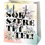 Sok Szeretettel! mintás nagy méretű exkluzív ajándéktáska 27x14x33cm-es