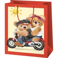 Motorozó mackók mintás normál méretű ajándéktáska 11x6x14cm-es