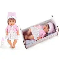 Pisilő baba csillagos ruhában hanggal és kisággyal 30cm